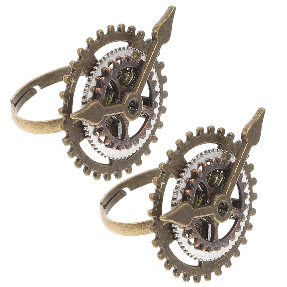 2PCS Retro Steam Punk Ring 3 Ring Clock Gear Ring Delicate Alloy Punk Finger Ring Creative Gear Finger Ring for Lady Wearing