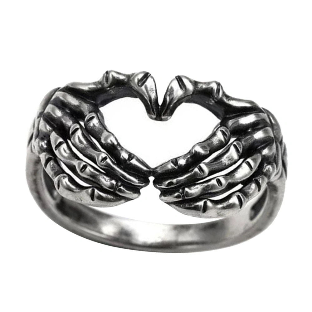 Skeleton Hand Ring Love Heart Gesture Ring Punk Gothic Ring Jewelry for Women Men