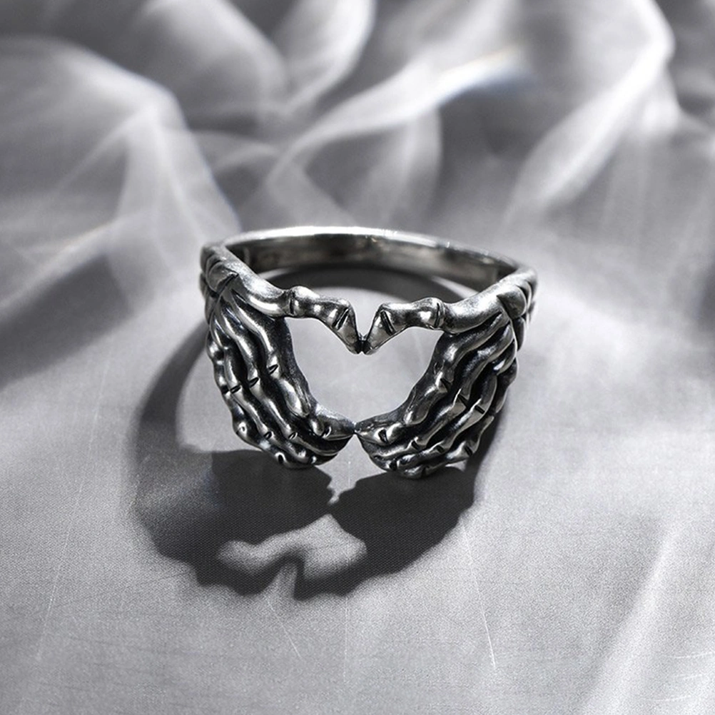 Skeleton Hand Ring Love Heart Gesture Ring Punk Gothic Ring Jewelry for Women Men