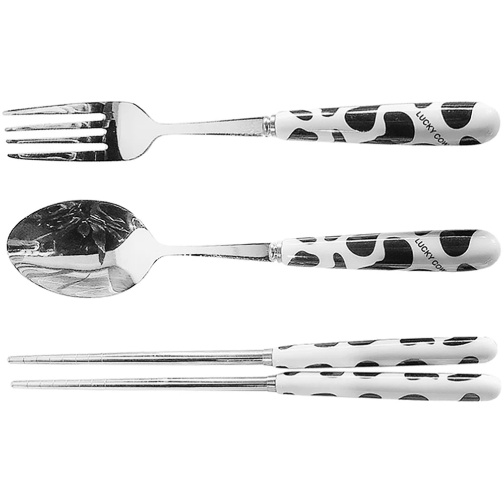 1 Set Portable Silverware Travel Utensils with Case Fork Spoon Chopsticks Camping Utensils