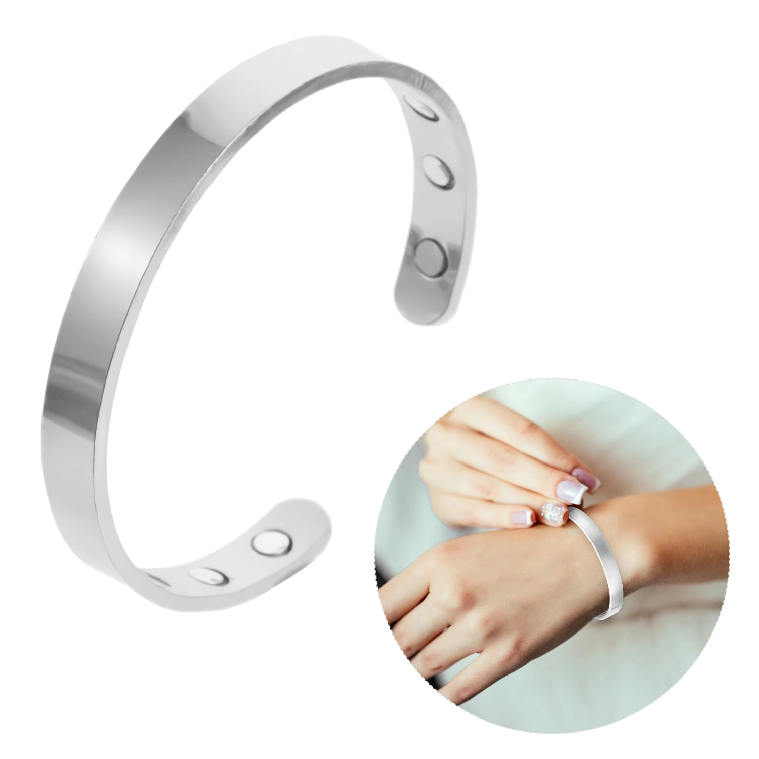 1Pc Magnetic Therapy Bracelet Practical Electroplating Bangle (Silver)