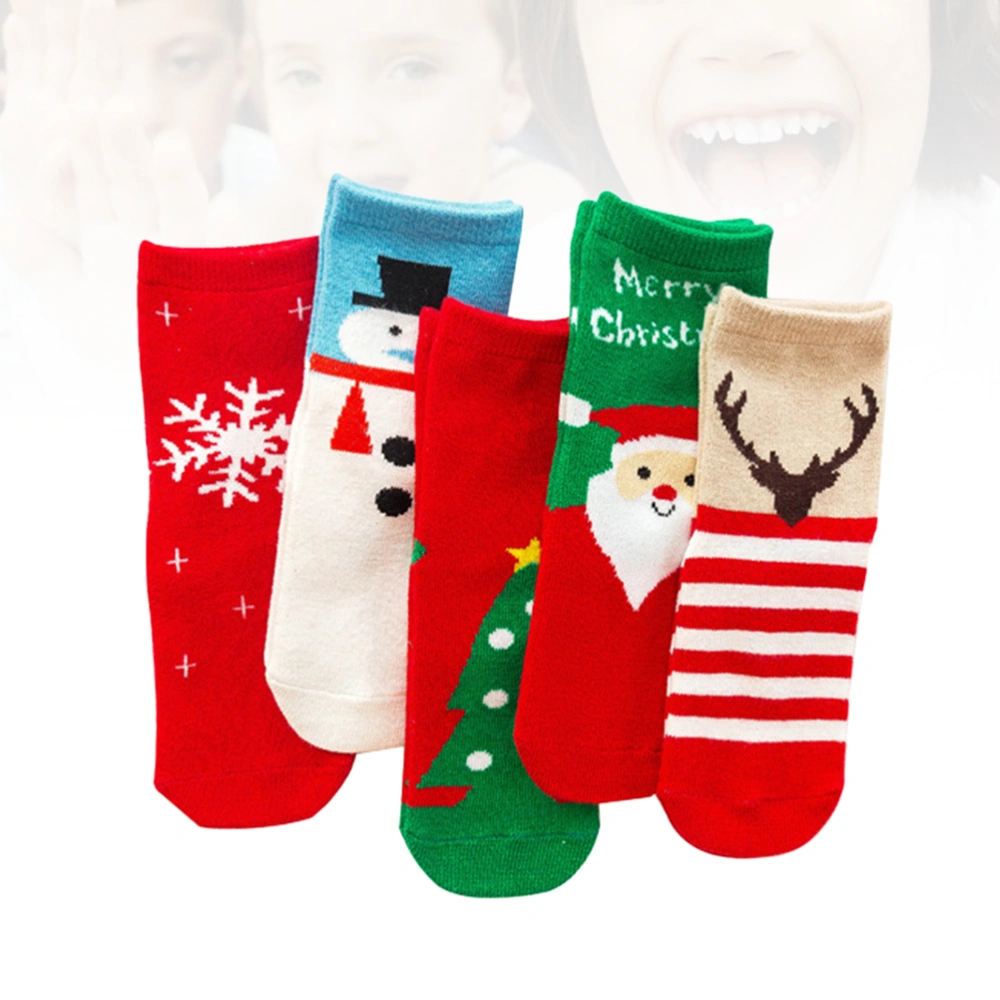 5 Pair Autumn Winter Warm Socks Christmas Cotton Stockings for Kids Children (20-23cm Foot Length)