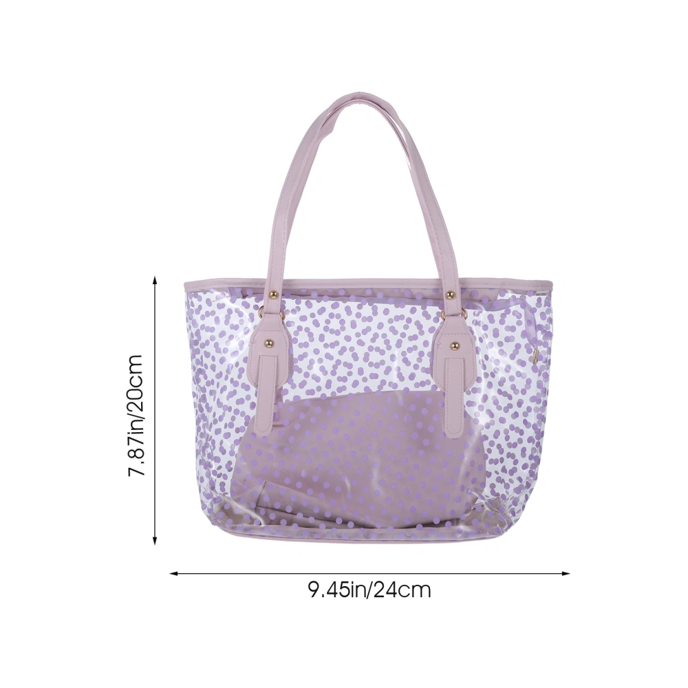 Clear Zippered Tote Bag Dots Patterned Women Transparent Beach Handbag with Inside Purse Bag (Purple)