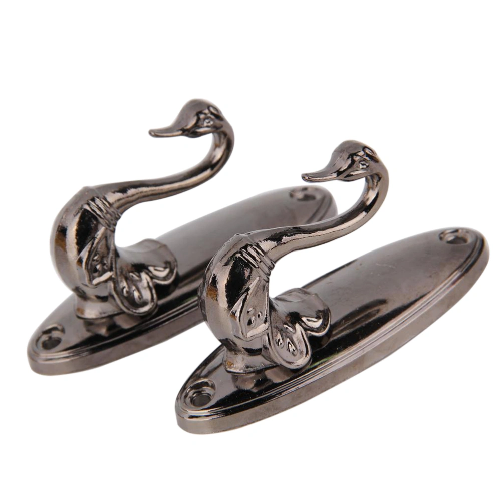 Pair of Swan Style Drapery Curtain Holdbacks Tieback Hooks (Black)