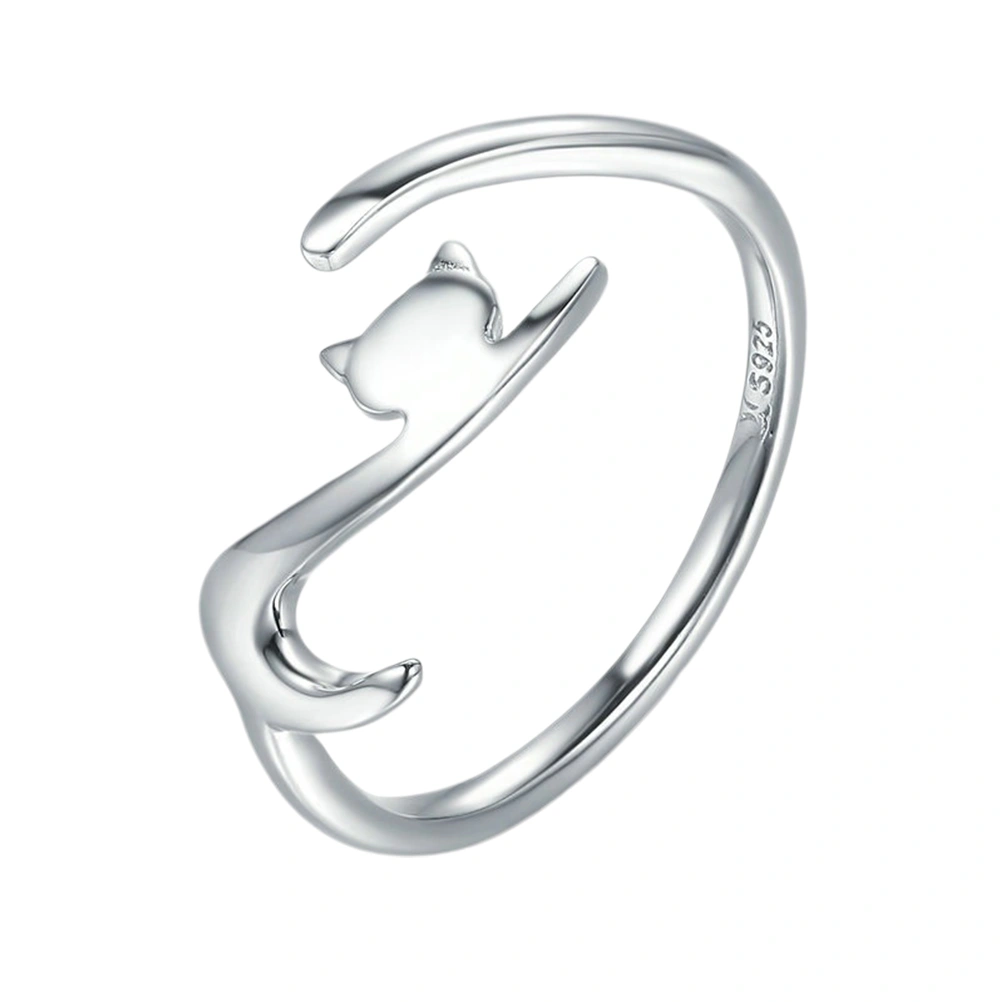 Women Ring Fashion Kitten Shape Ring Silver Open Adjustable Ring Jewelry Gift Party Decoration for Ladies