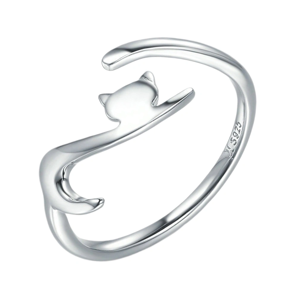 Women Ring Fashion Kitten Shape Ring Silver Open Adjustable Ring Jewelry Gift Party Decoration for Ladies