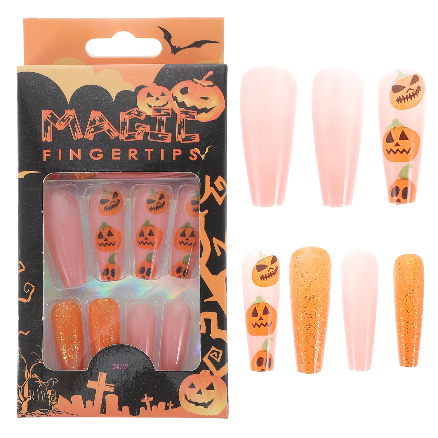 1 Box Halloween Press on Nails Fake Nails False Nails Pumpkin Nail Tips