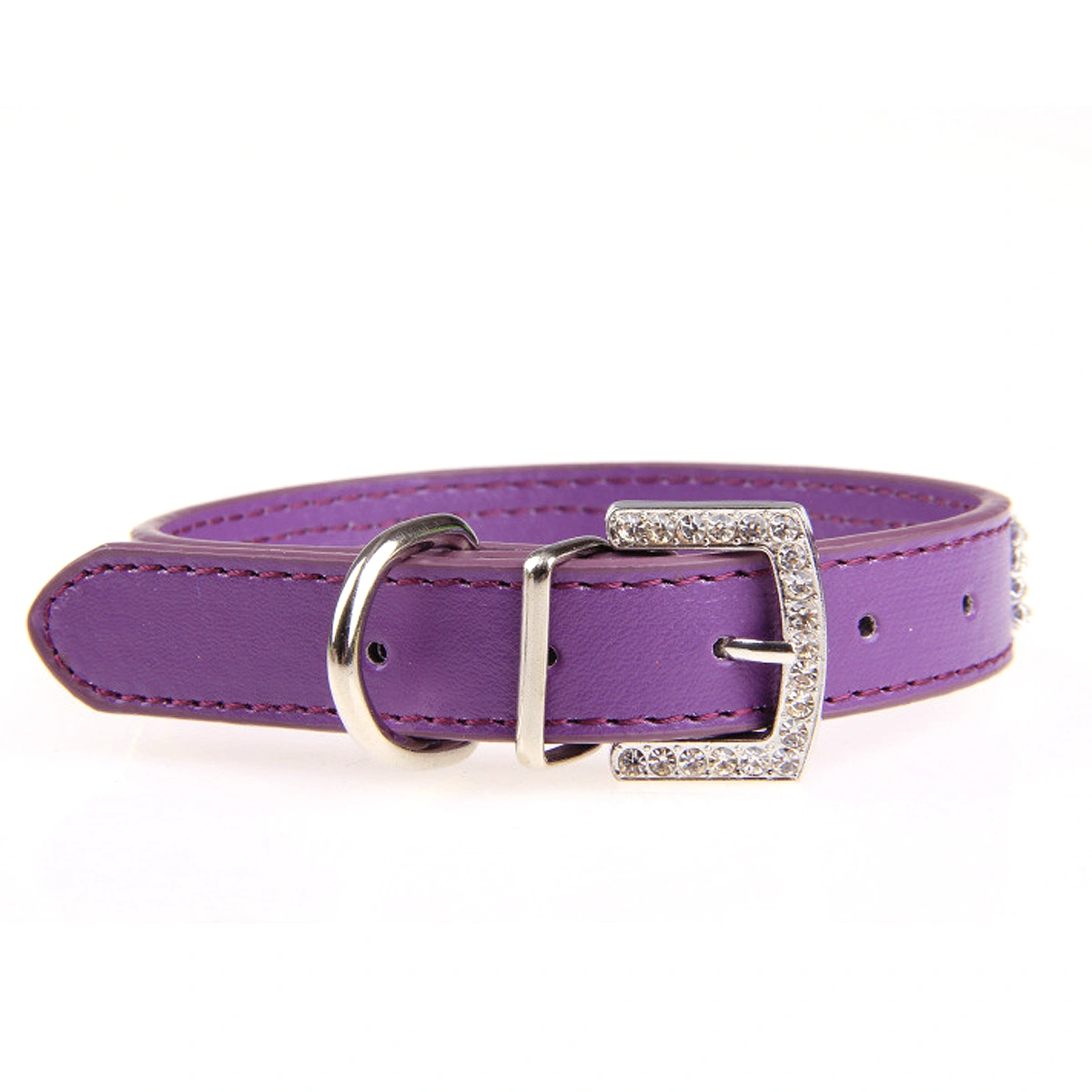 Fashion Crystal Rhinestones Decor Adjustable Pet Dog Cat Puppy Safety Collar - Size S (Purple)