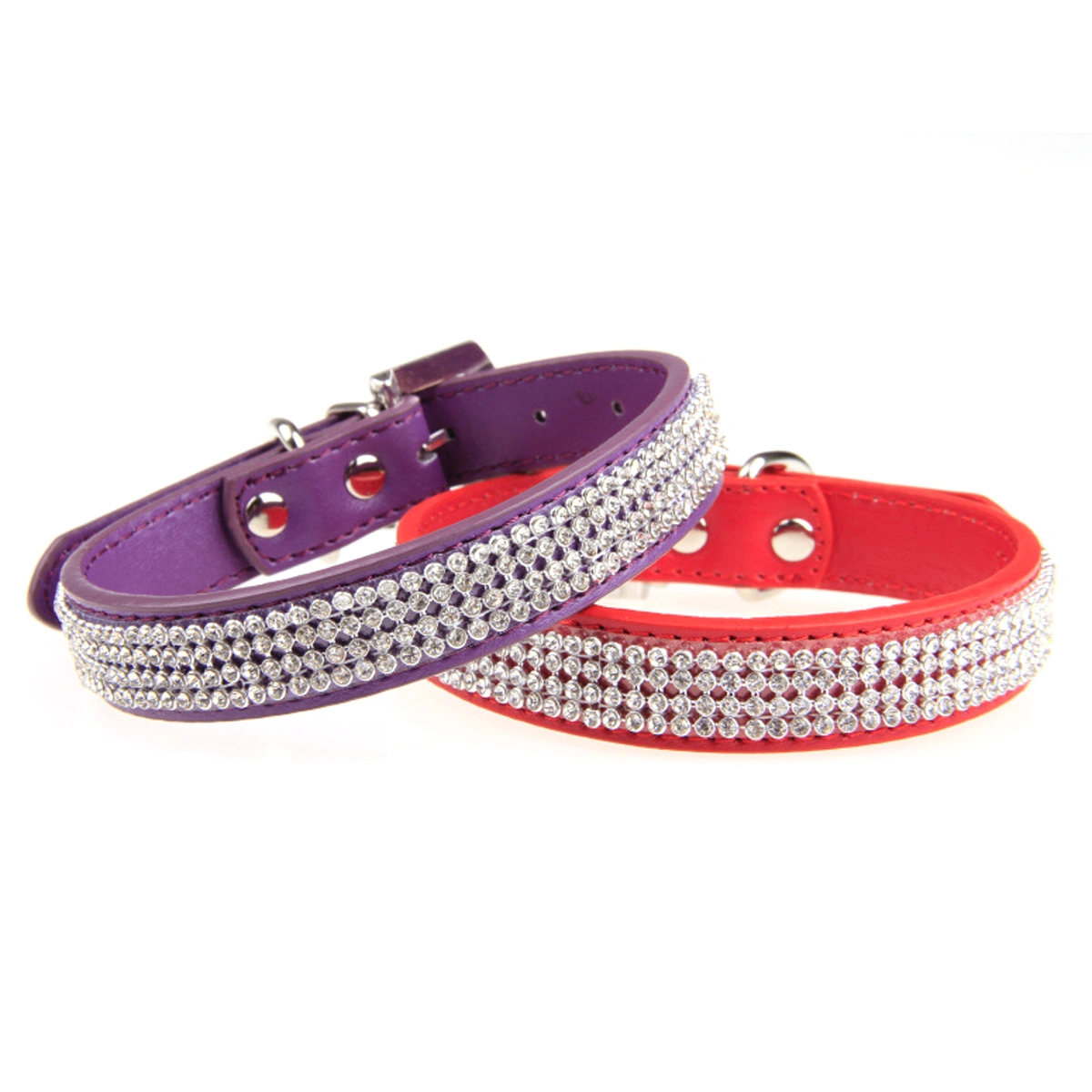Fashion Crystal Rhinestones Decor Adjustable Pet Dog Cat Puppy Safety Collar - Size S (Purple)