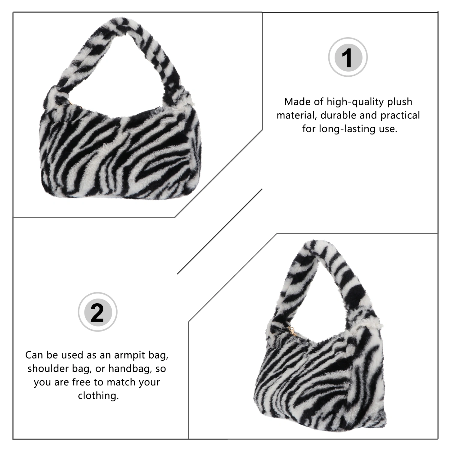 Girls Armpit Bag Vintage Plush Shoulder Bag Fashionable Storage Pouch Hand Bag