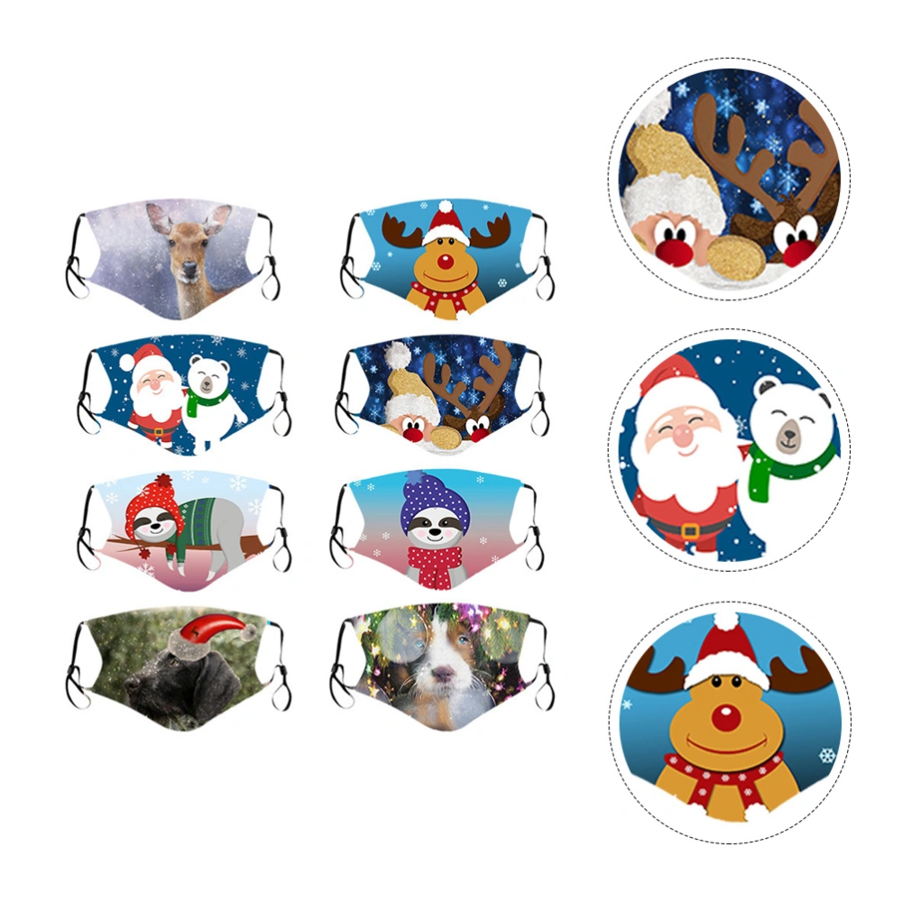 8pcs Christmas Elements Animals Printing Face Masks Cotton Filter Face Covers