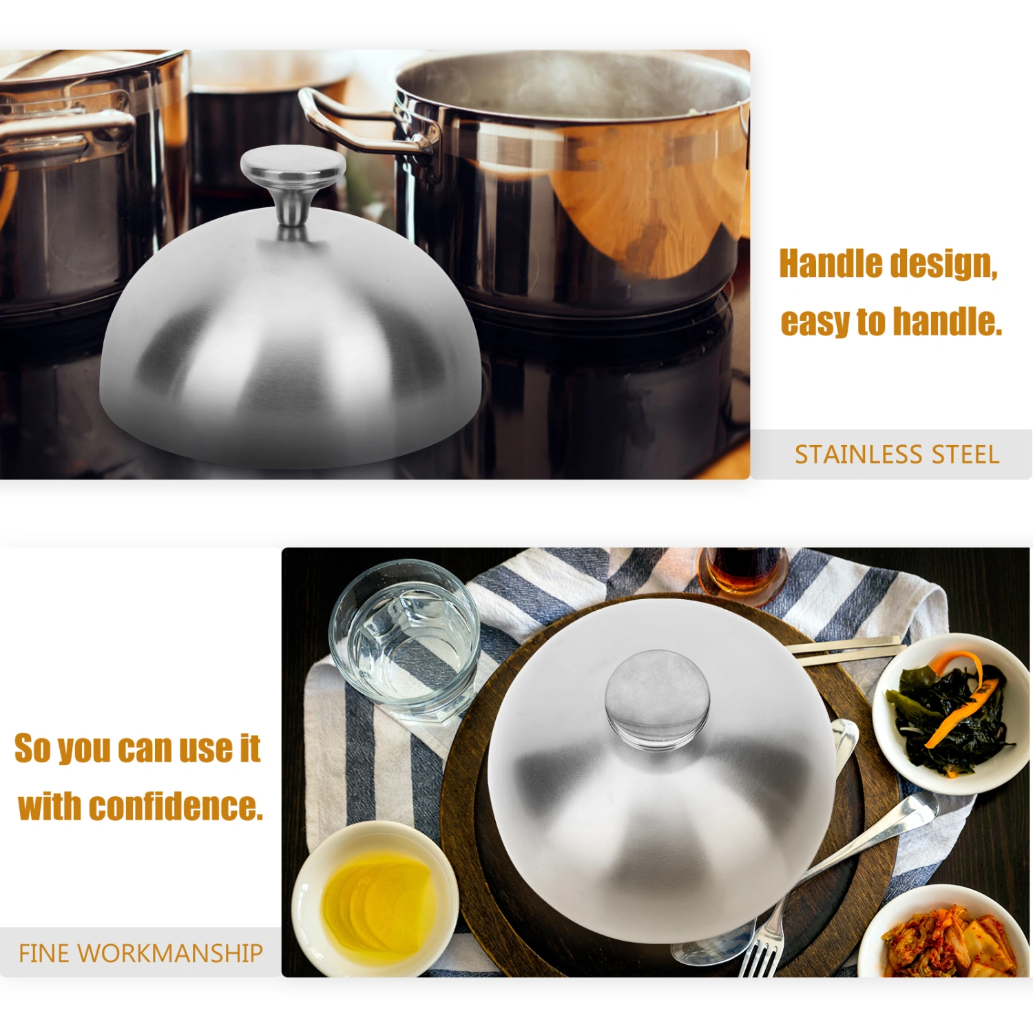 Round Shaped Stainless Steel Lid Food Lid Western Food Cover Dust-proof Cover