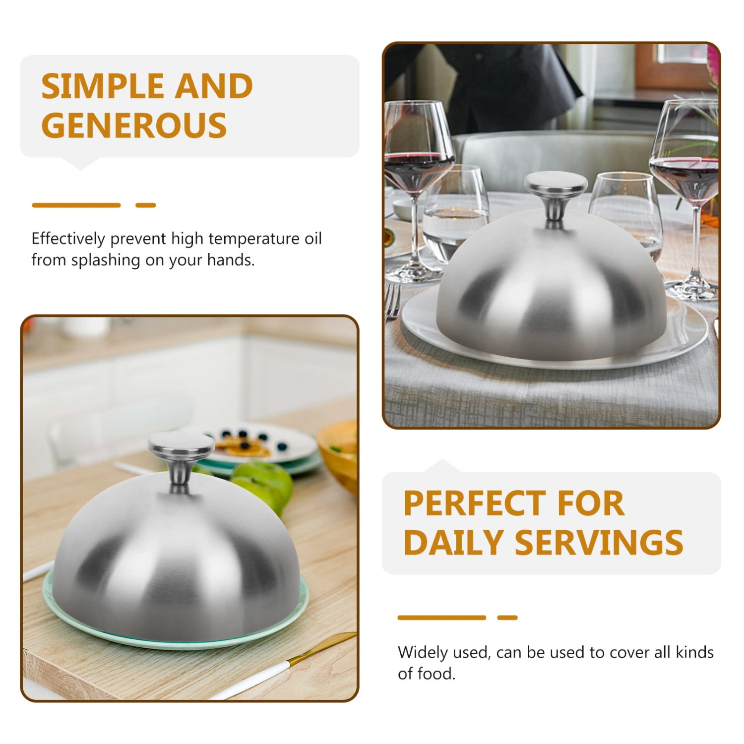 Round Shaped Stainless Steel Lid Food Lid Western Food Cover Dust-proof Cover