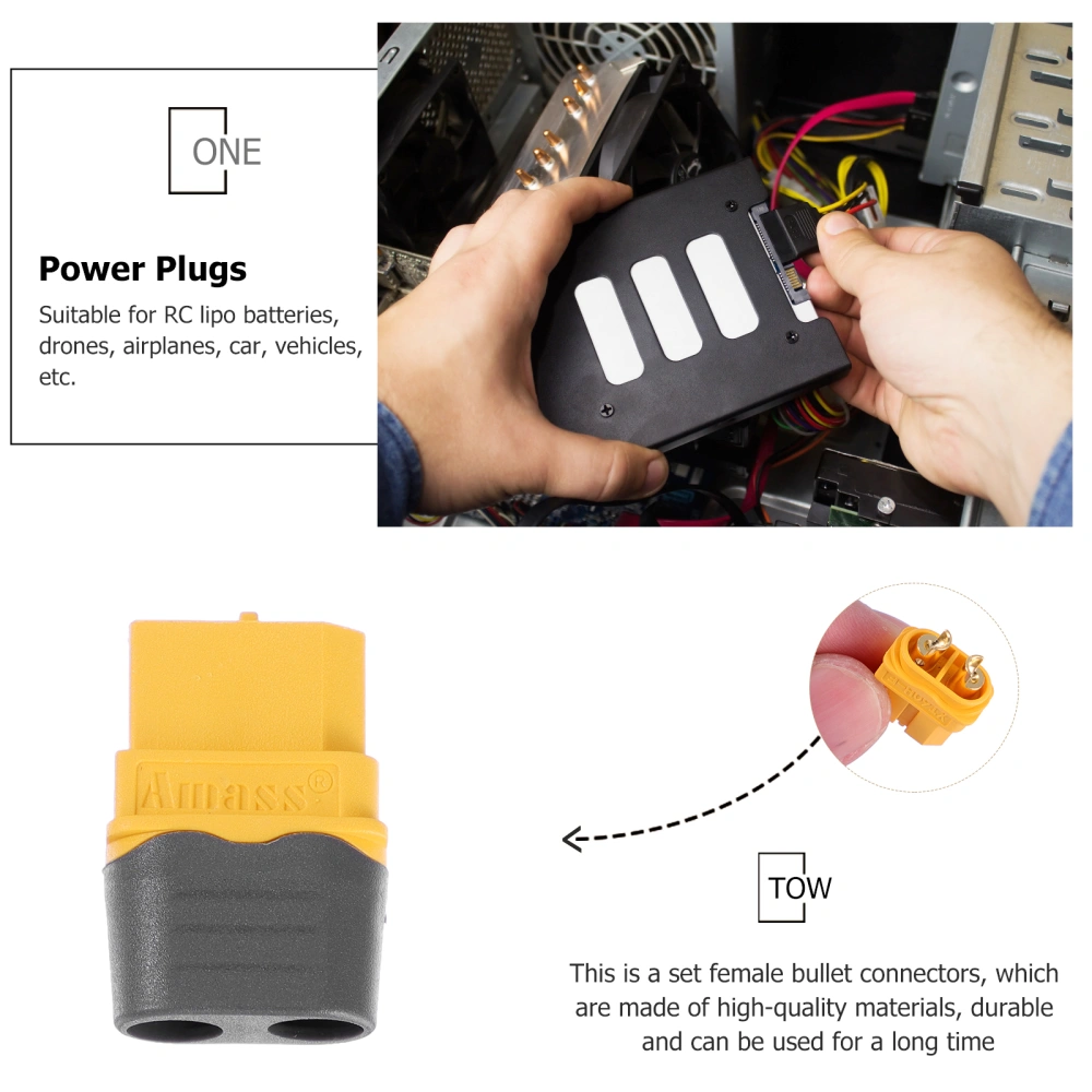 1 Set 6Pcs XT60H-F Female Bullet Connectors Practical Power Plugs (Yellow)