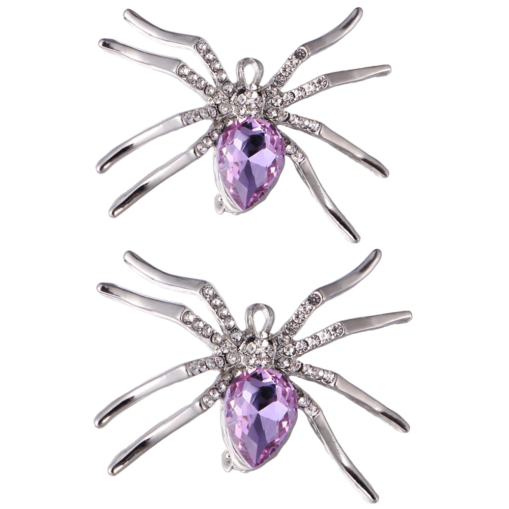 2pcs Creative Spider Shape Brooch Halloween Breastpin Alloy Crystal Brooch for Decoration Gift (Assorted Color)