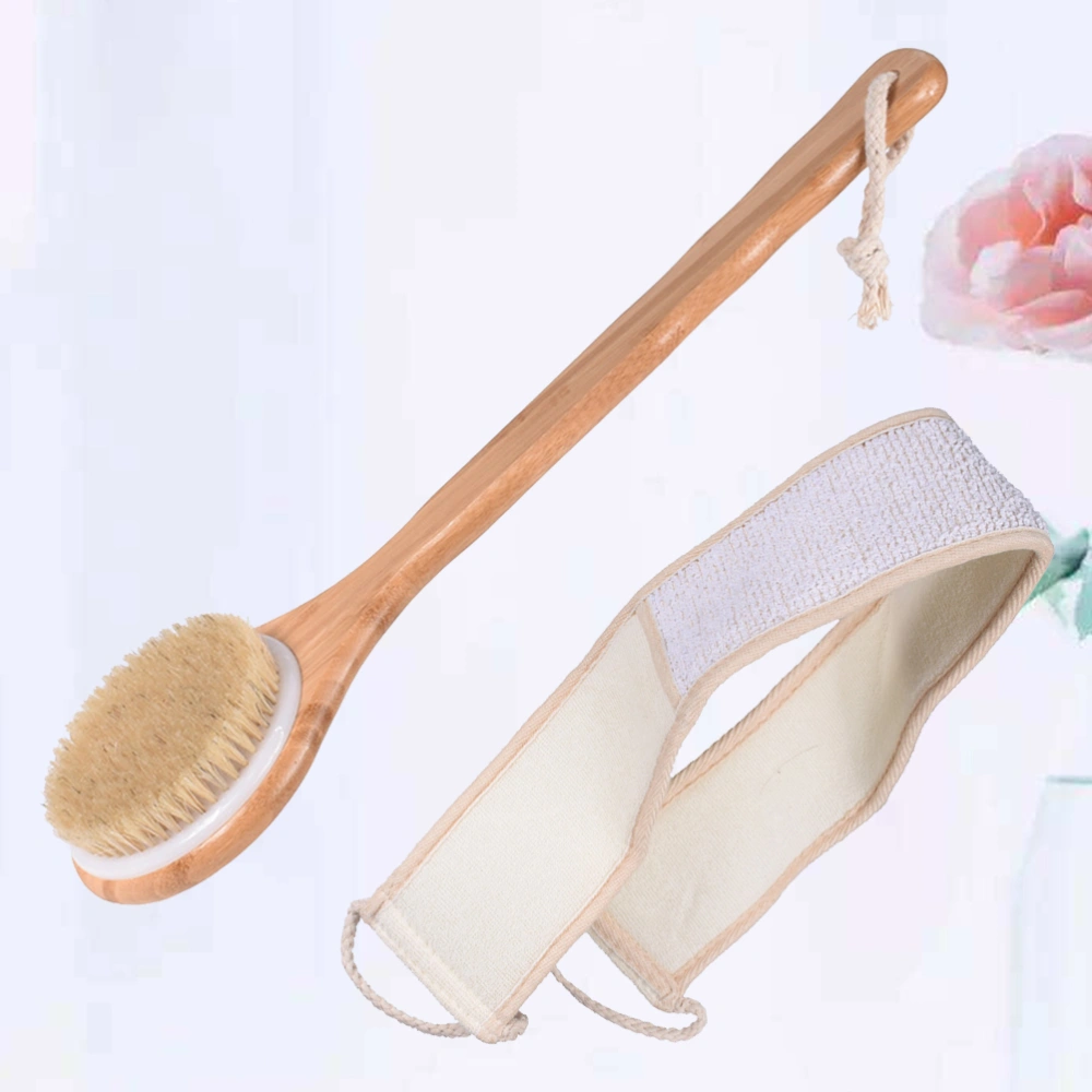 1 Set Long Handle Bath Brush Practical Taking Shower Brush Useful Bathing Accessories Supplies Shower Towel for Home Bathroom Travel (Wood Color, White)