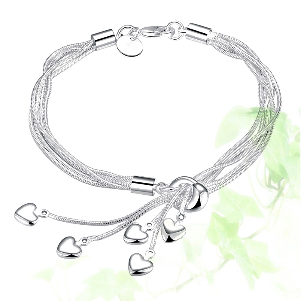 Copper Bracelet Fashion Snake Chain Fringe Silver Plated Bracelet Jewelry Gift for Women Girls (Silver)