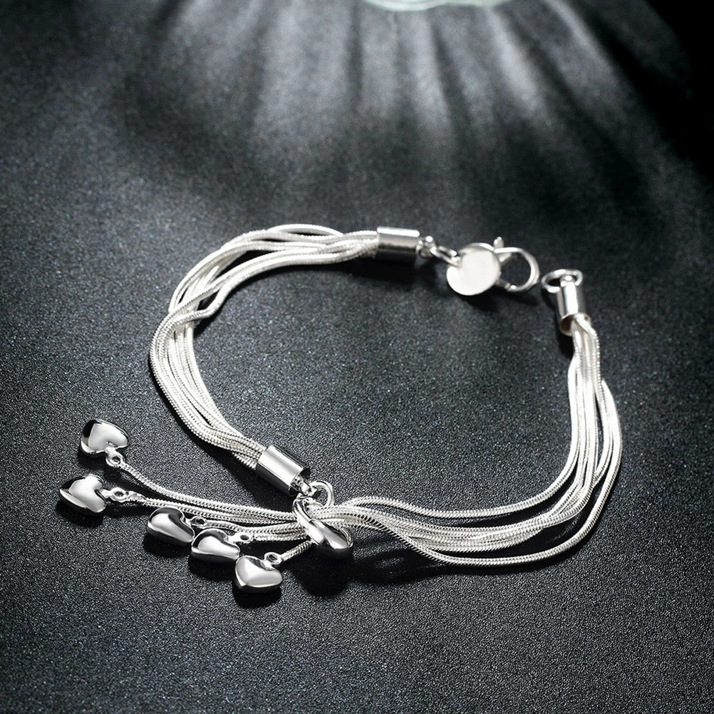 Copper Bracelet Fashion Snake Chain Fringe Silver Plated Bracelet Jewelry Gift for Women Girls (Silver)