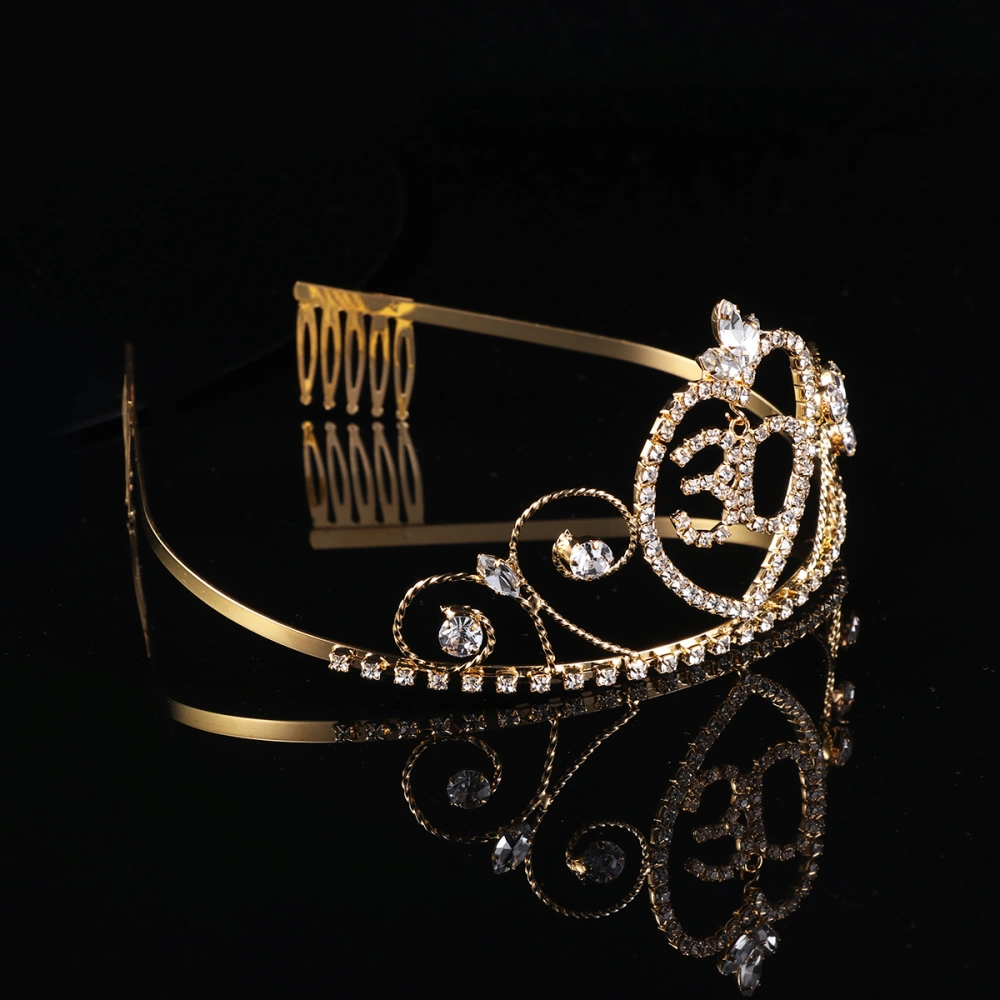 1pc 130 Years Old Birthday Crown Alloy and Rhinestone Number Comb Crown Elegant Headwear (Golden)