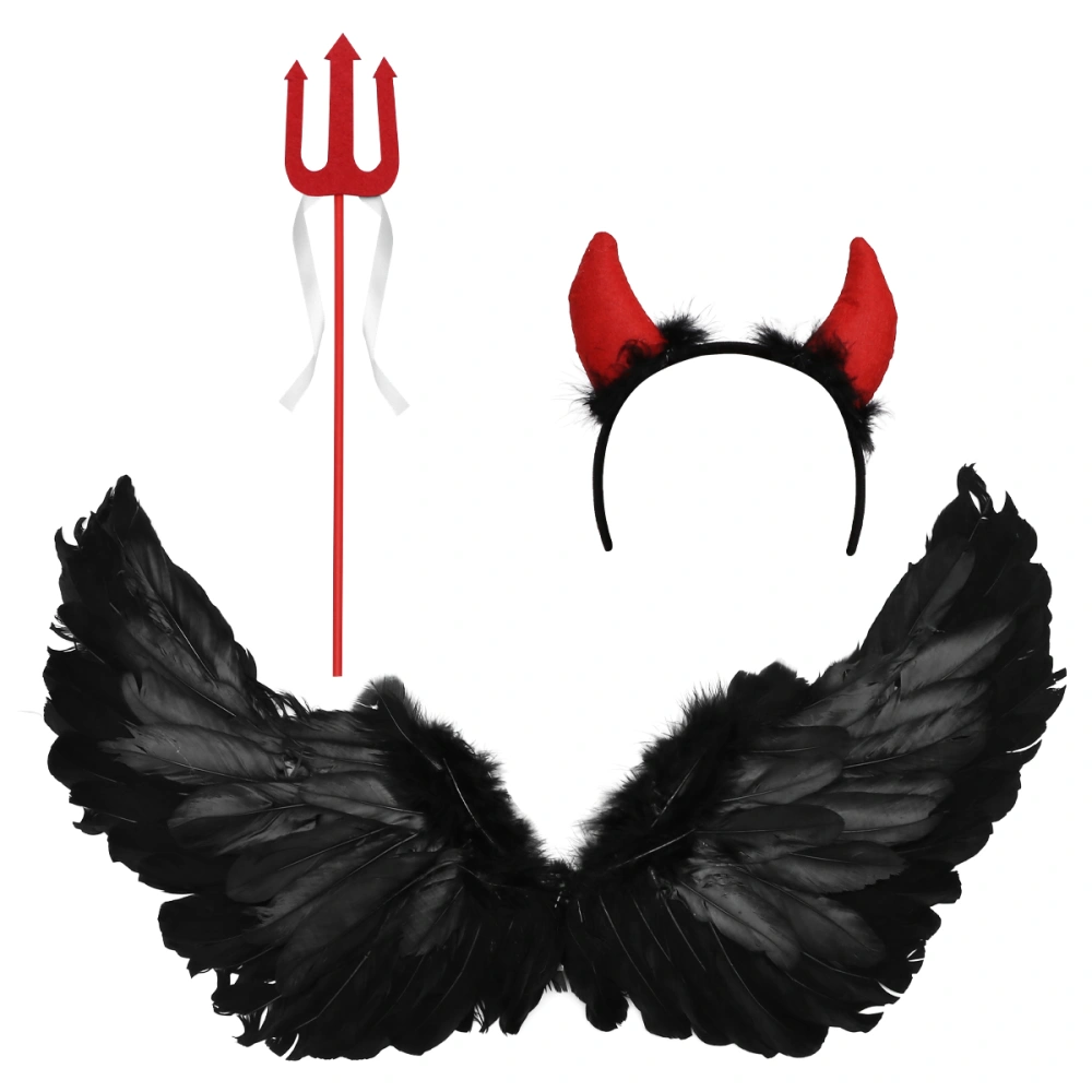 3pcs Devil  Wing Triangle Fork Headwear Set Halloween Cosplay Costume