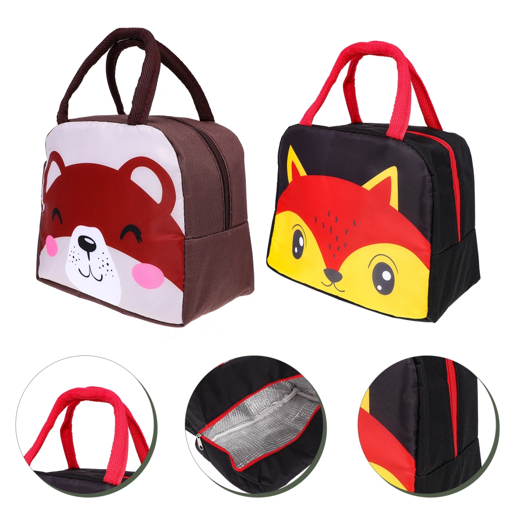 2Pcs Children Lunch Tote Bag Cartoon Animals Printing Lunch Bag Insulation Lunch Pouch