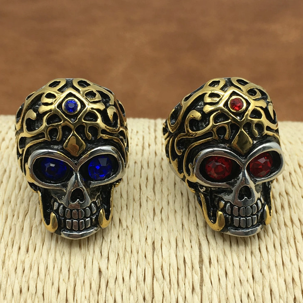 Stainless Steel Ring Punk Skull Ring Colored Rhinestone Personalized Ring for Men Fashion Jewelry (Red, 1.7cm)