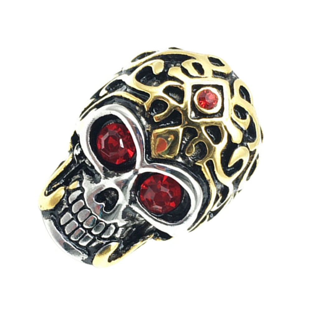 Stainless Steel Ring Punk Skull Ring Colored Rhinestone Personalized Ring for Men Fashion Jewelry (Red, 1.7cm)