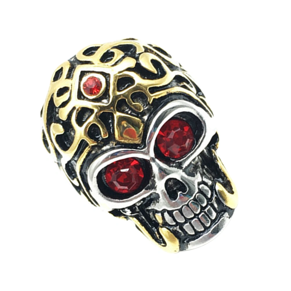 Stainless Steel Ring Punk Skull Ring Colored Rhinestone Personalized Ring for Men Fashion Jewelry (Red, 1.7cm)
