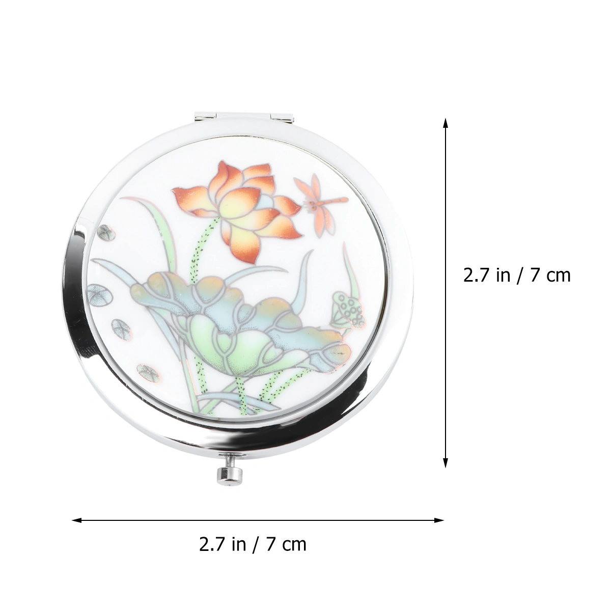 Makeup Mirror 7CM Diameter Metal Mirror Portable Folding Double-sided Makeup Mirror (Lotus)