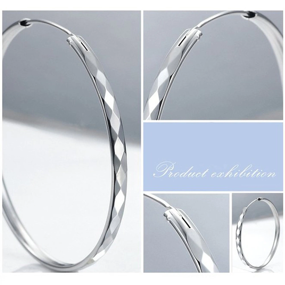 Pair S925 Sterling Silver Earing Rhombus Big Round Earing for Wedding Party Accessory
