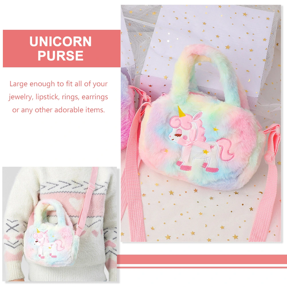 Unicorn Plush Crossbody Purse Cartoon Crossbody Bag Kids Plush Purse Adorable Handbag