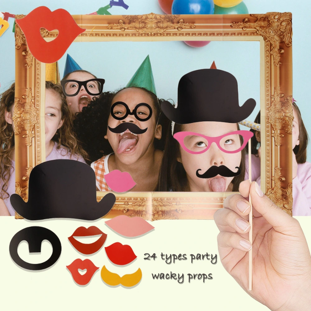 24pcs Photo Booth Large Picture Frame & Photo Props Funny Faces Party