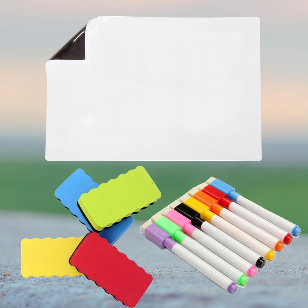 3pcs Magnetic Whiteboard Refrigerator Whiteboards Flexible Magnet Board Notes Reminders for Home Office (Color Random)A4 Stickers/Whiteboard Pen/Eraser