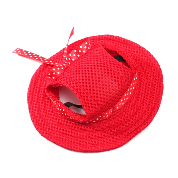 Pet Dog Mesh Porous Sun Hat with Ear Holes for Small Dogs - Size S (Red)