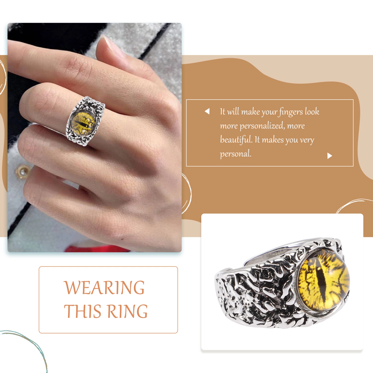 Evil Eye Ring Fashion Alloy Ring Adjustable Open Ring Women Men Finger Jewelry Gift