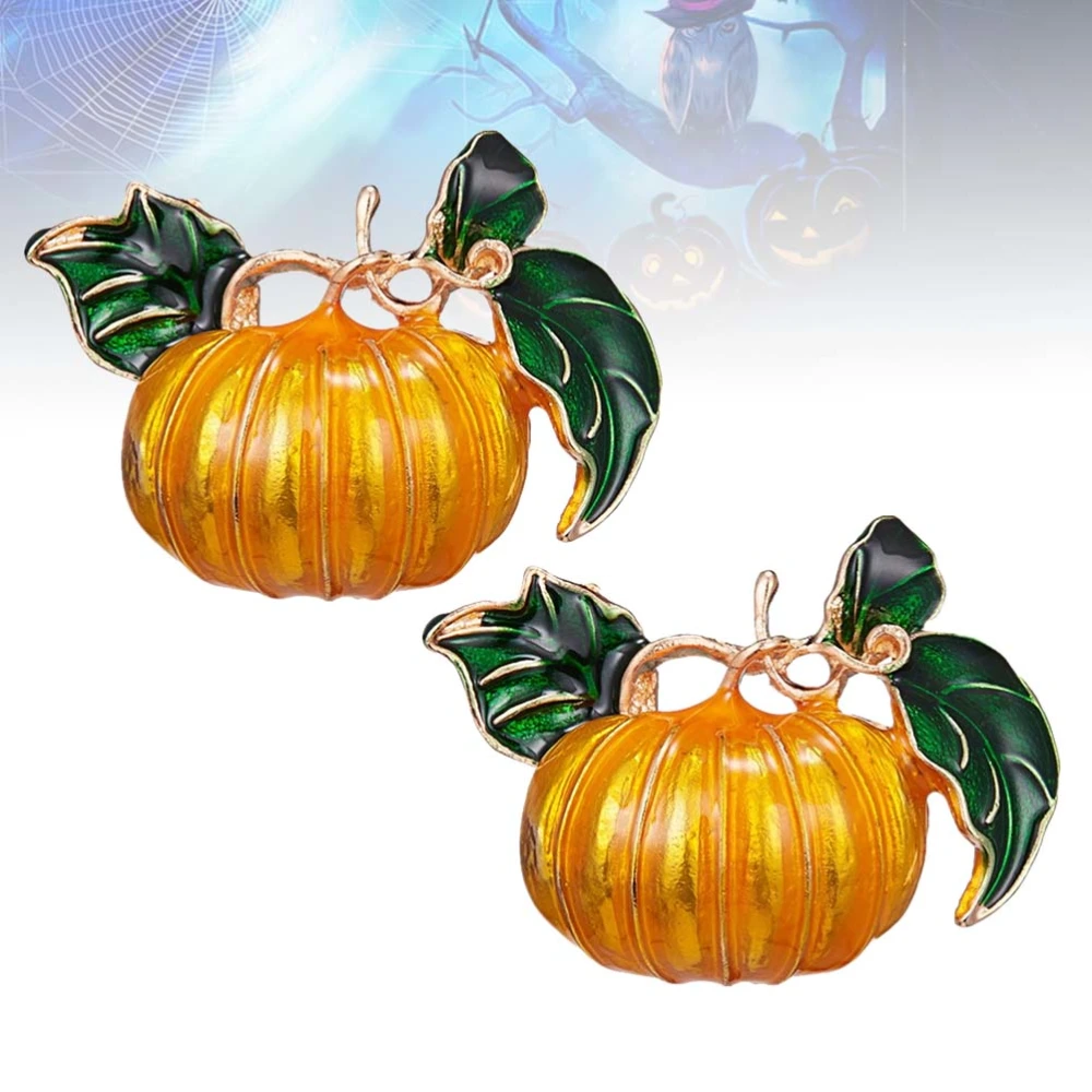 2Pcs Halloween Pumpkin Brooches Green Leaves Orange Pumpkin  Breastpins Weddings Banquet Brooch