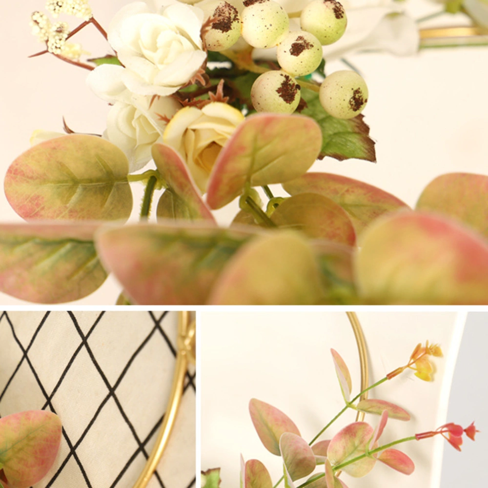 1Pc Autumn Wreath Rose Eucalyptus Wreath Hanging Wreath Refreshing Decorative Eucalyptus Garland for Wall Door (Beige)