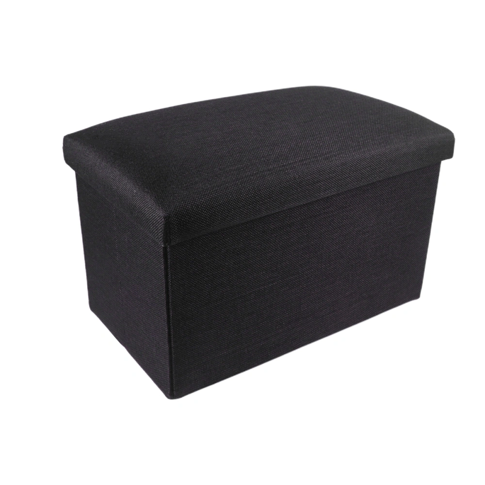 Foldable Storage Ottoman with Folding Toy Chest Storage Box Linen Fabric Ottomans Bench Foot Rest for Bedroom Living Room (Black)