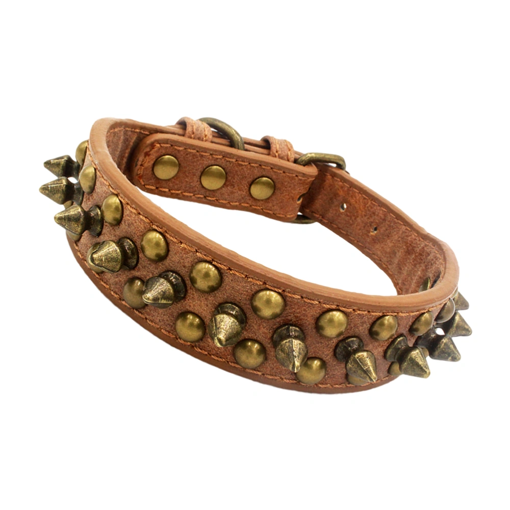 Anti-bite Round Nail Pet Ring Dog Collar Rivet Pet Collar Personalized Collars (Brown, Size M)