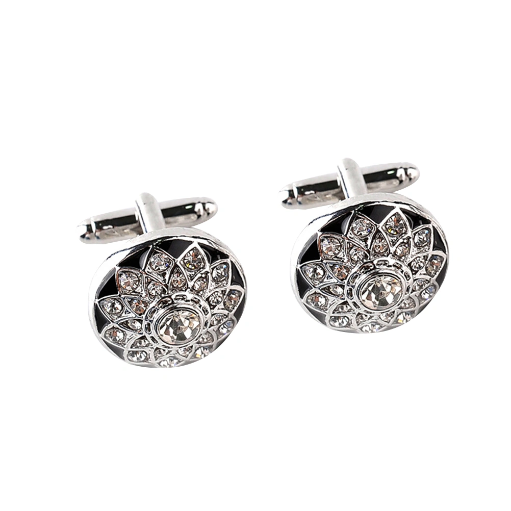 2pc Dripping Diamante Flowers French Cufflinks High-end Business-style Cuffs White Shirt Accessories Wedding Gifts Black Series Classic Steady Cuff Links