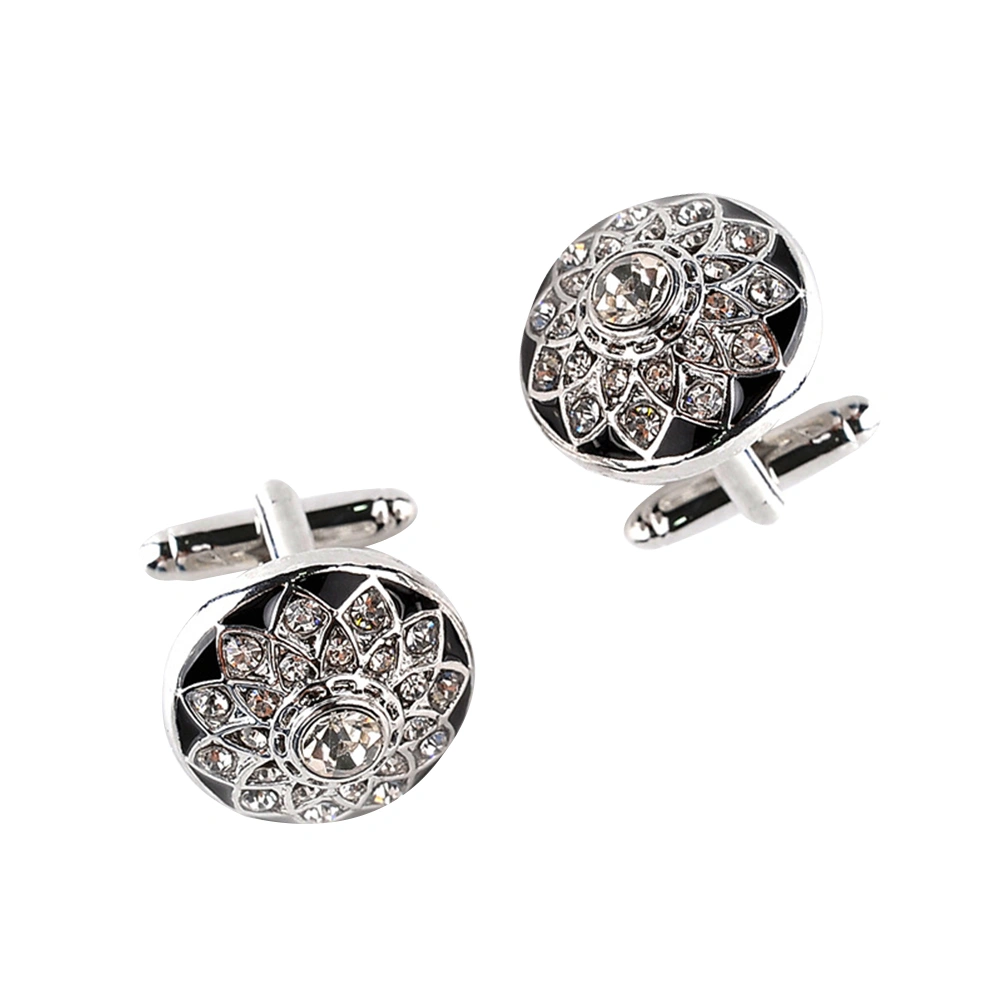 2pc Dripping Diamante Flowers French Cufflinks High-end Business-style Cuffs White Shirt Accessories Wedding Gifts Black Series Classic Steady Cuff Links