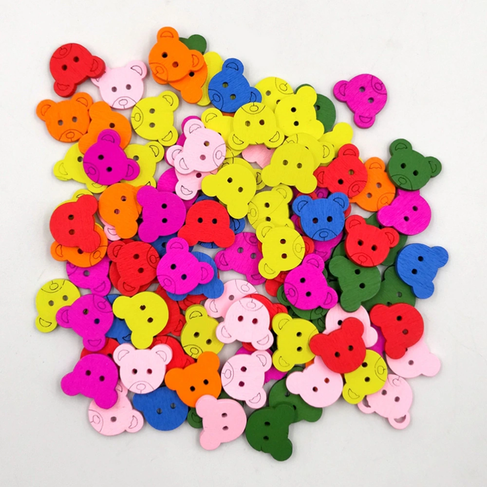 Creative Colorful Wooden Cartoon Buttons Animal Bear Head Buttons Manual Material DIY Accessories(Mixed Colors)