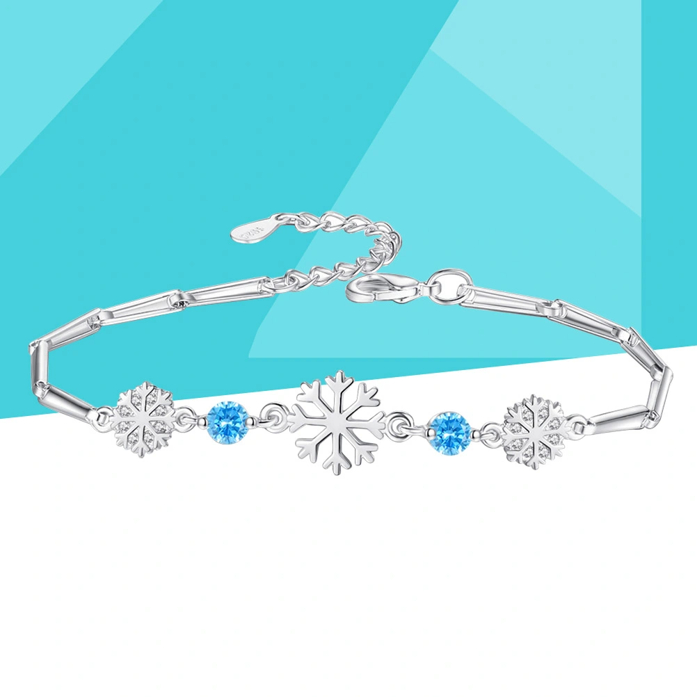 Silver Snowflake with Blue CZ Trendy Bracelets Bangles For Women Bridal Wedding Christmas Gifts