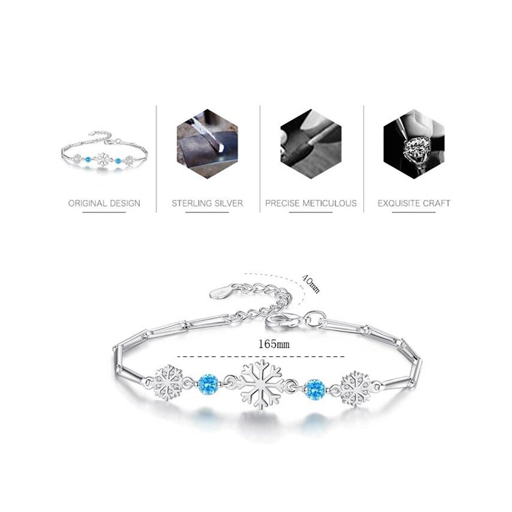 Silver Snowflake with Blue CZ Trendy Bracelets Bangles For Women Bridal Wedding Christmas Gifts