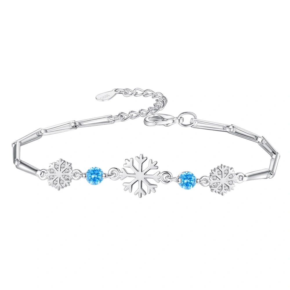 Silver Snowflake with Blue CZ Trendy Bracelets Bangles For Women Bridal Wedding Christmas Gifts