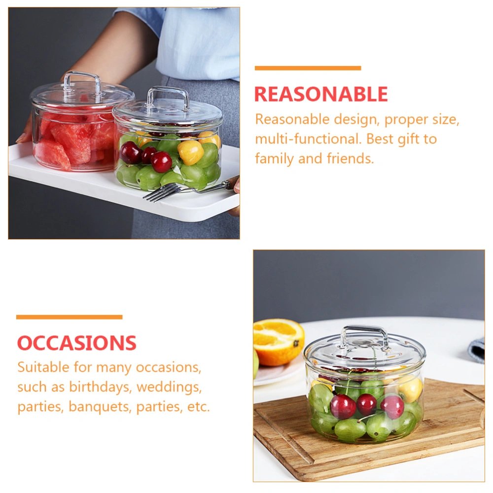 2 Pcs Double-layer Glass Bowls with Lid Fruit Storage Containers (Transparent