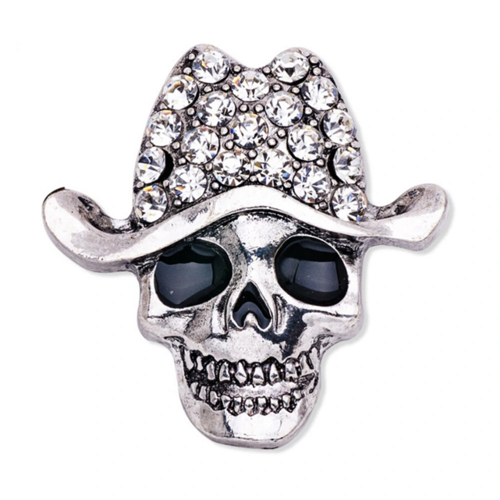 Gothic Punk Skull Head Skeleton Crystal Rhinestone Brooch Pin Halloween (Silver)