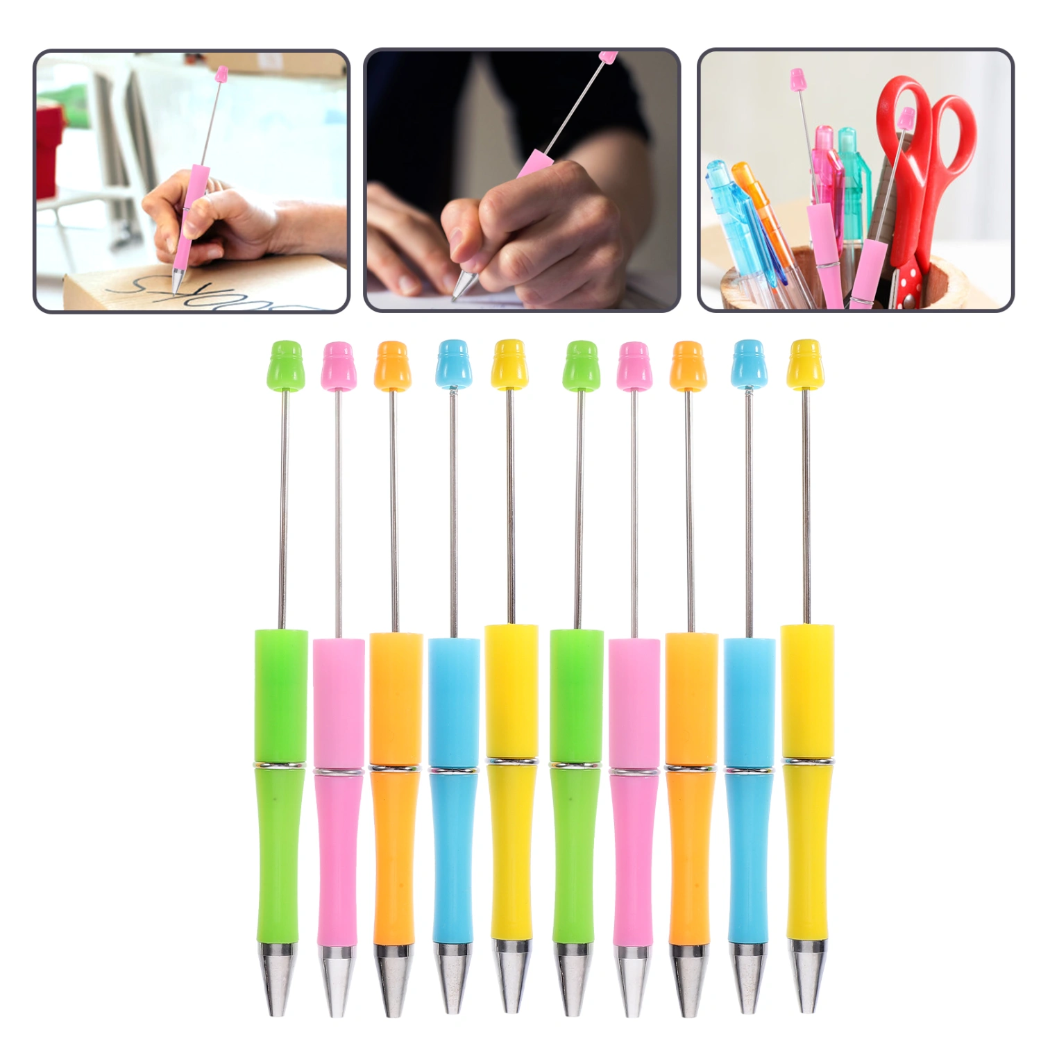 10Pcs Beadable Pen Beaded Pen Ballpoint Pen Plastic Crafting Pen For Rewards Plastic Bead Pen