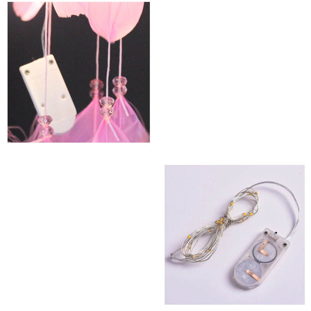 Night Light Dream Catcher Pendant Gift Girl Style Room Wall Decor Simple Modern Room Decoration with Light (Pink)