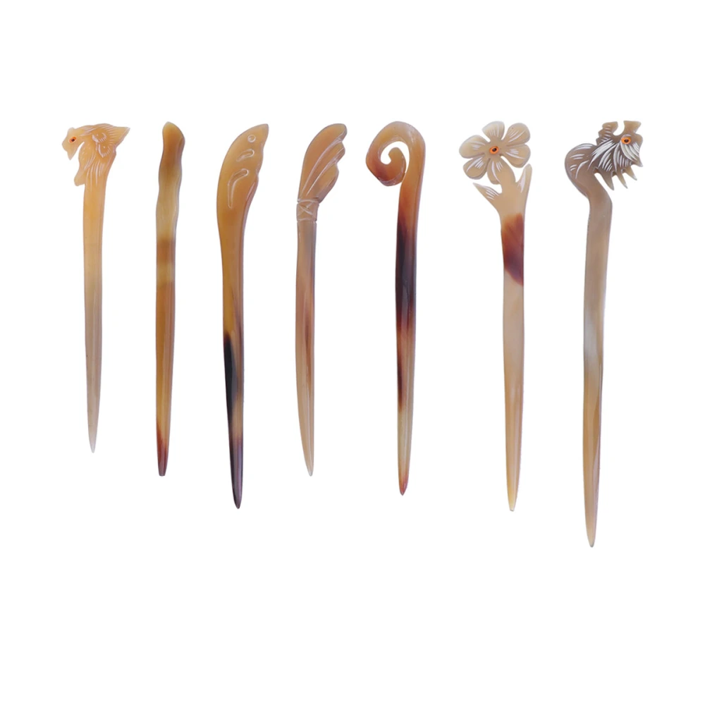 7PCS Decorative Ox Horn Hairpin Vintage Hair Stick Updo Hair Accessories for Women Girls (04/07/10/12/13/14/15)